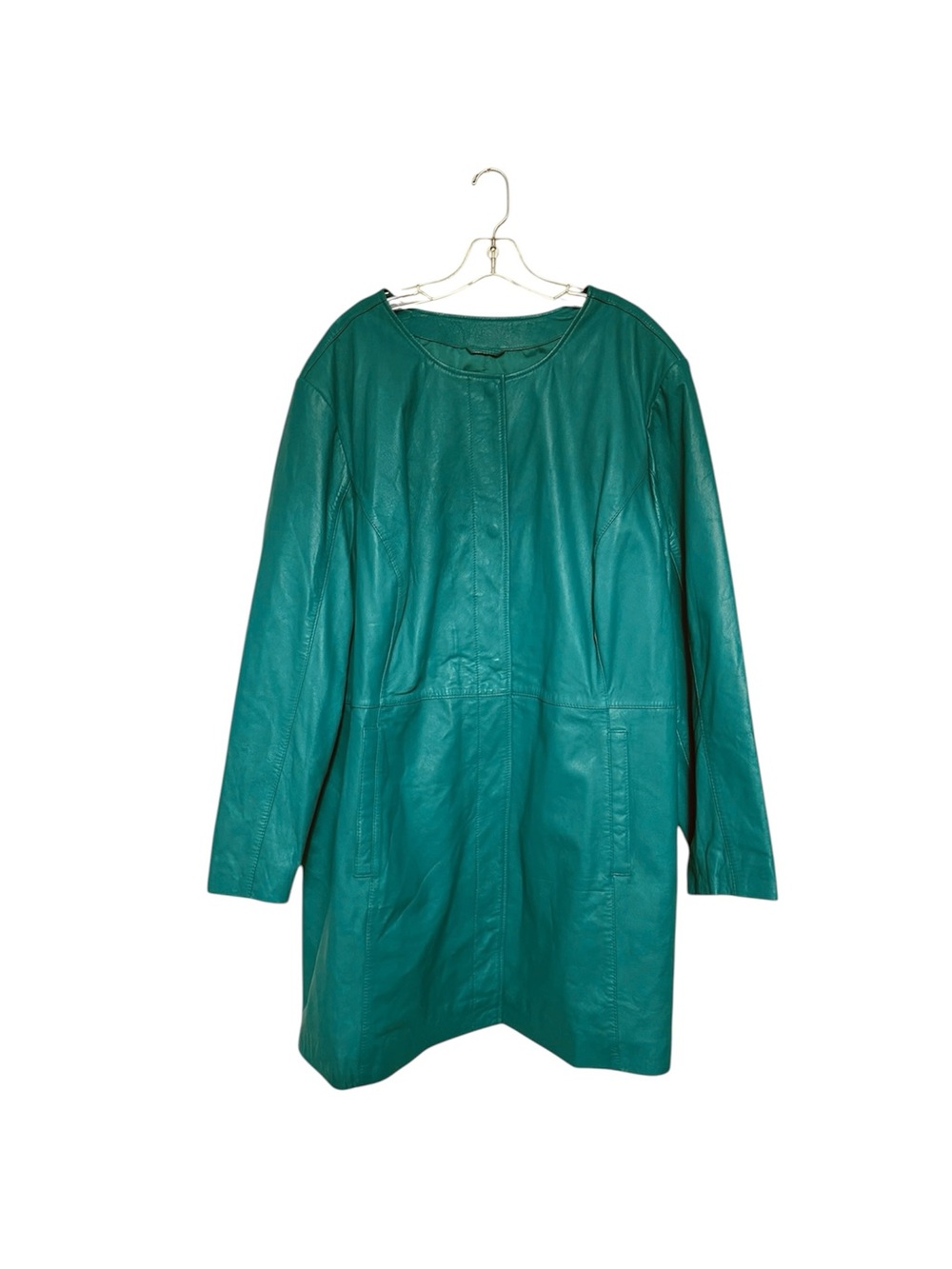 Vintage Jessica London Plus Size Tropical Teal Genuine Leather Longline Coat